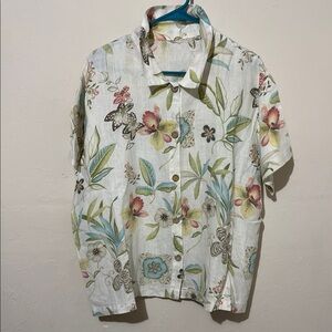 Floral Print Linen Top xxl